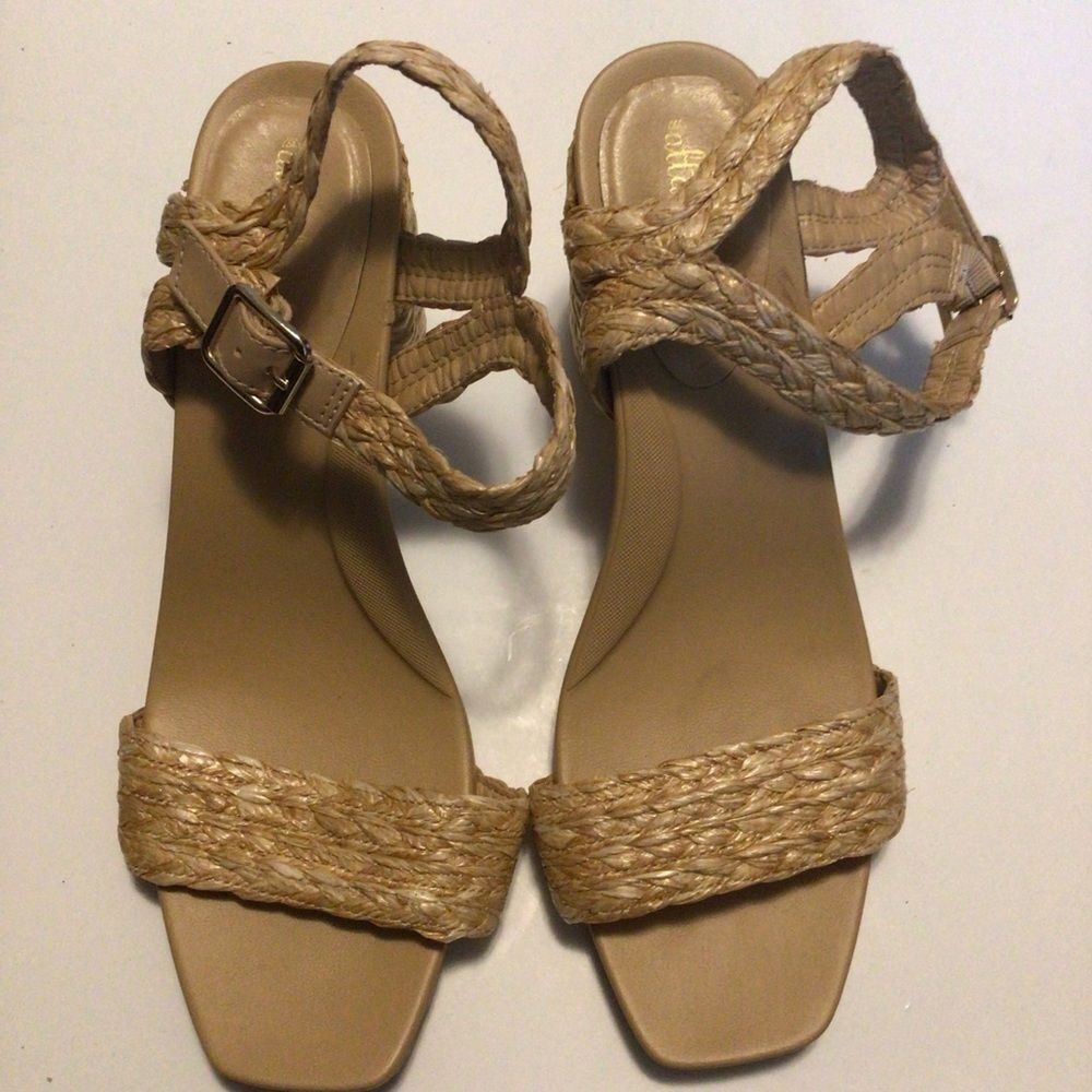 Altar’d state women’s size 10 cream tan raffia braided chunky block heel sandal